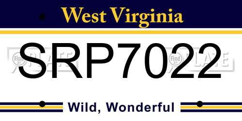 SRP7022 West Virginia License Plate