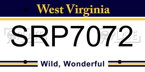 SRP7072 West Virginia License Plate