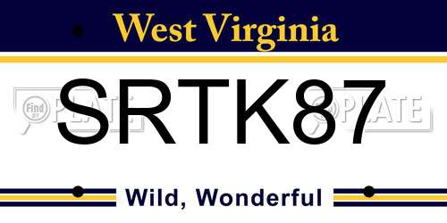 SRTK87 West Virginia License Plate