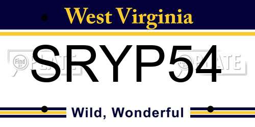 SRYP54 West Virginia License Plate