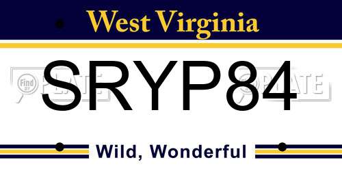 SRYP84 West Virginia License Plate