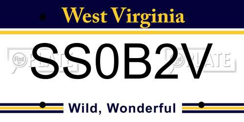SS0B2V West Virginia License Plate