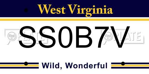 SS0B7V West Virginia License Plate