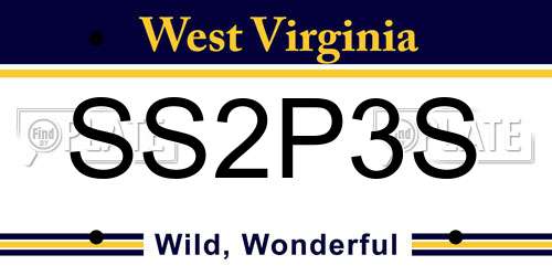SS2P3S West Virginia License Plate