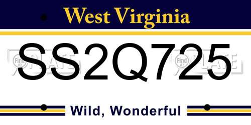 SS2Q725 West Virginia License Plate