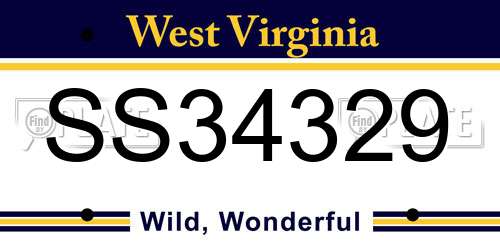 SS34329 West Virginia License Plate