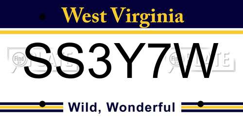 SS3Y7W West Virginia License Plate