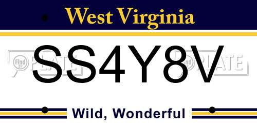 SS4Y8V West Virginia License Plate