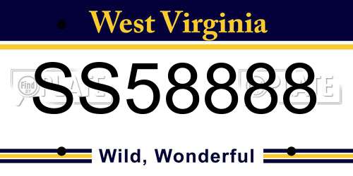 SS58888 West Virginia License Plate
