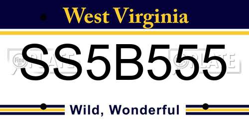 SS5B555 West Virginia License Plate