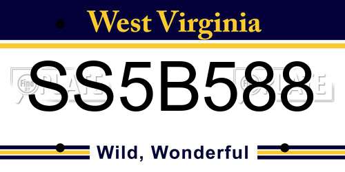 SS5B588 West Virginia License Plate