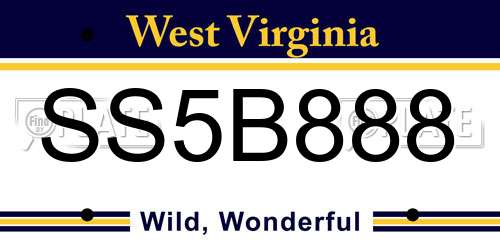 SS5B888 West Virginia License Plate