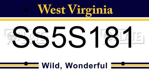 SS5S181 West Virginia License Plate