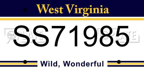 SS71985 West Virginia License Plate