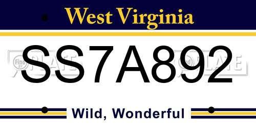 SS7A892 West Virginia License Plate