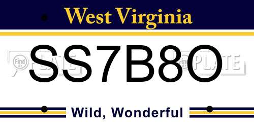 SS7B8O West Virginia License Plate