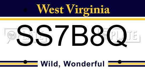 SS7B8Q West Virginia License Plate