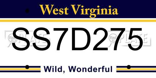SS7D275 West Virginia License Plate