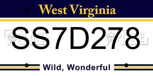 SS7D278 West Virginia License Plate