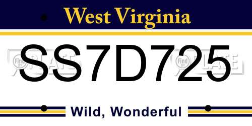 SS7D725 West Virginia License Plate