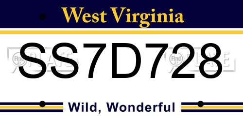 SS7D728 West Virginia License Plate