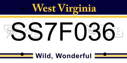 SS7F036 West Virginia License Plate