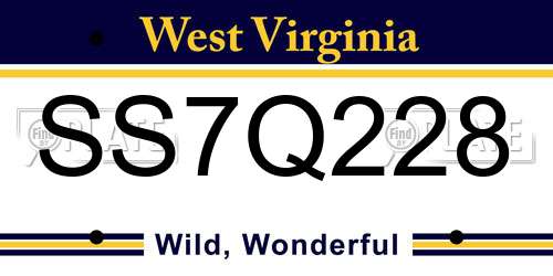 SS7Q228 West Virginia License Plate