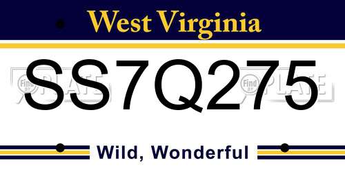 SS7Q275 West Virginia License Plate