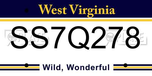 SS7Q278 West Virginia License Plate