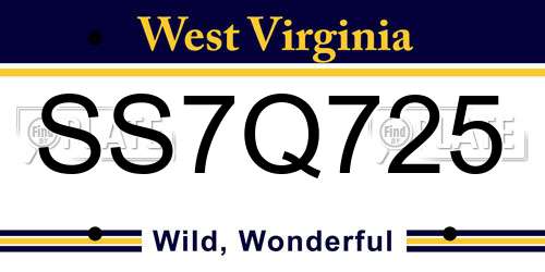 SS7Q725 West Virginia License Plate