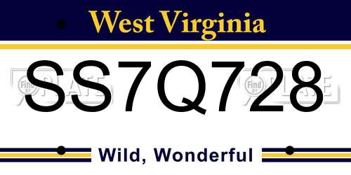 SS7Q728 West Virginia License Plate