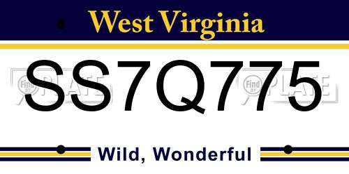 SS7Q775 West Virginia License Plate