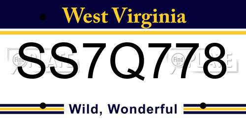 SS7Q778 West Virginia License Plate