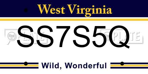 SS7S5Q West Virginia License Plate