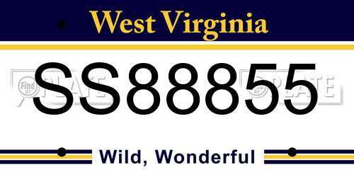 SS88855 West Virginia License Plate