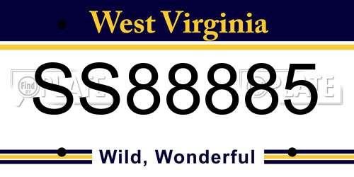 SS88885 West Virginia License Plate