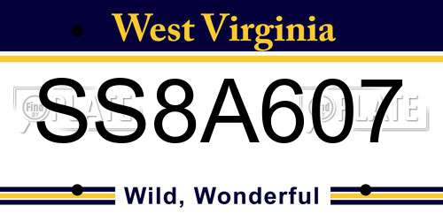 SS8A607 West Virginia License Plate