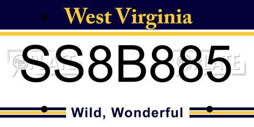 SS8B885 West Virginia License Plate
