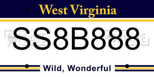 SS8B888 West Virginia License Plate