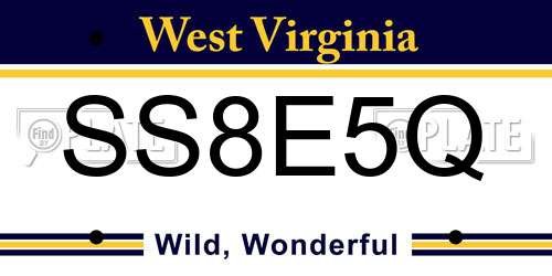 SS8E5Q West Virginia License Plate