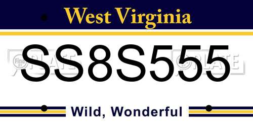 SS8S555 West Virginia License Plate