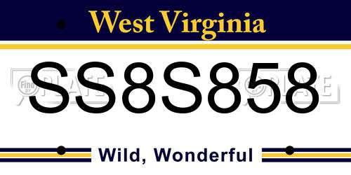 SS8S858 West Virginia License Plate