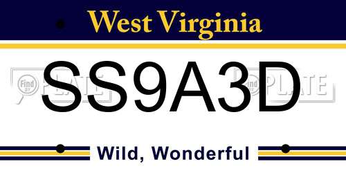 SS9A3D West Virginia License Plate