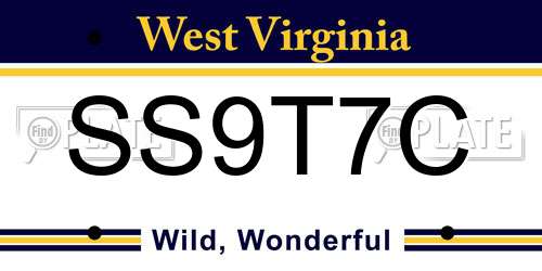 SS9T7C West Virginia License Plate
