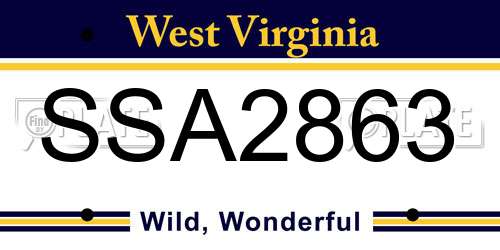 SSA2863 West Virginia License Plate