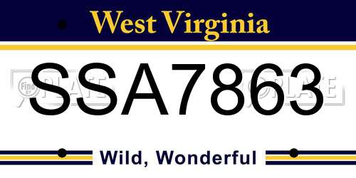 SSA7863 West Virginia License Plate