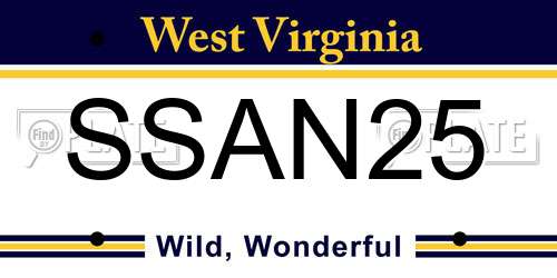 SSAN25 West Virginia License Plate