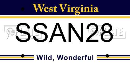 SSAN28 West Virginia License Plate