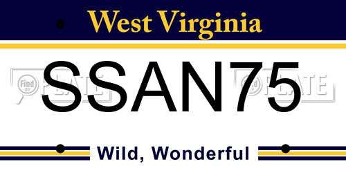 SSAN75 West Virginia License Plate