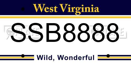 SSB8888 West Virginia License Plate